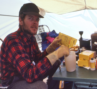 Joseph Blackburn mixes Kodak chemistry for T Max film development